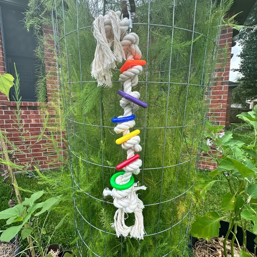 Handmade - Large Knotty Colorful Rope Bird Toy with Bell